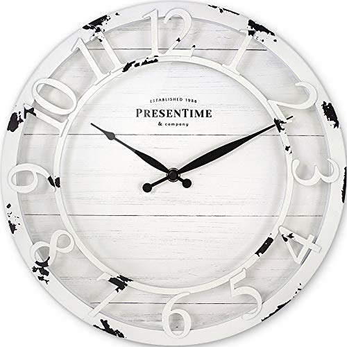 Presentime 13" Farmhouse Series Wall Clock - color: Antique Distressed White, size: 13 inch