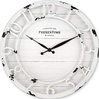 Presentime 13" Farmhouse Series Wall Clock - color: Antique Distressed White, size: 13 inch