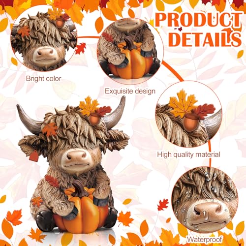 Karenhi 2 Pcs Fall Highland Cow Figurines Resin, Autumn Tabletop Decor - style: Autumn