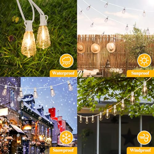 Brightever 100FT Outdoor String Lights 52 Bulbs, Waterproof Patio Lights - color: White Wire Warm White, size: 100FT