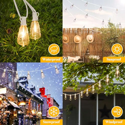 Brightever 100FT Outdoor String Lights 52 Bulbs, Waterproof Patio Lights - color: White Wire Warm White, size: 100FT