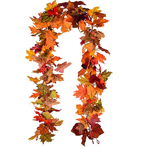 Lvydec 2 Pack Fall Maple Garland - 5.9ft/Piece Artificial Fall Foliage Garland Colorful Autumn Decor for Home Wedding Party (Mixed Color) - color: Mixed Color