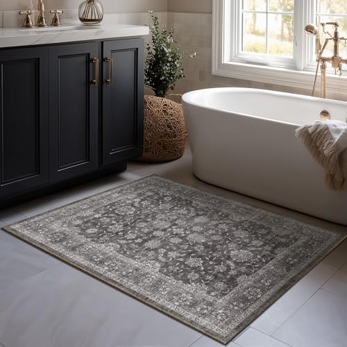 Washable 2x3 Entryway Rug, Non-Slip Door Mat, Charcoal Gray - color: Charcoal Gray, size: 2' x 3' (Rectangular)
