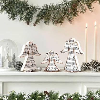 Redbaker 3 Pcs Christmas Wooden Angel Table Decor with Musical Carols - style: Angel