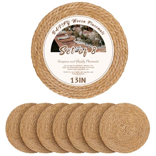 BAVIFY 13" Round Woven Placemats Set of 8, Plate Chargers for Dining Table - size: 13 Inch Set of 8