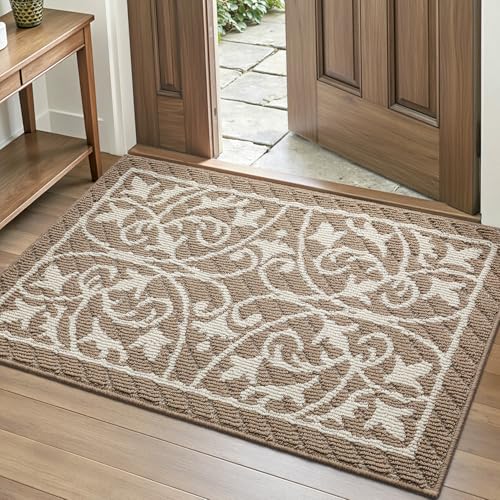 DEXI Front Door Mat Indoor Entryway 32x48 Inside Entrance Doormat Brown - color: Floral Brown, size: 32" X 48" (Rectangular)