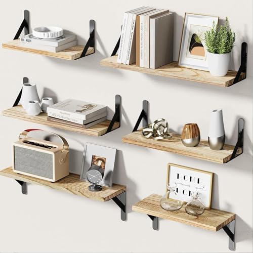Amada Solid Paulownia Wood Wall Shelves, Medium Size, 6 Pcs, Natural Wood - color: Wooden, size: Medium