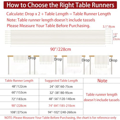 Rustic Boho Table Runner, Farmhouse Table Runners 90 Inches Long for Kitchen Dining Room, 13x90 Inches, Sage Green Lines - color: Hollow Sage Green Lines, size: 13"x90" / 33x228cm