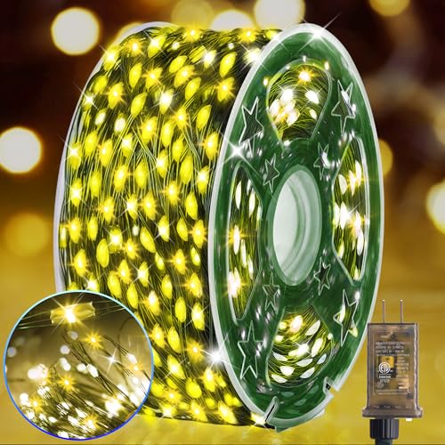 KNONEW 400FT 1200LED Green Wire Outdoor Fairy Lights Plug in Warm White - color: Warm White, size: 400FT 1200 LED Green Wire