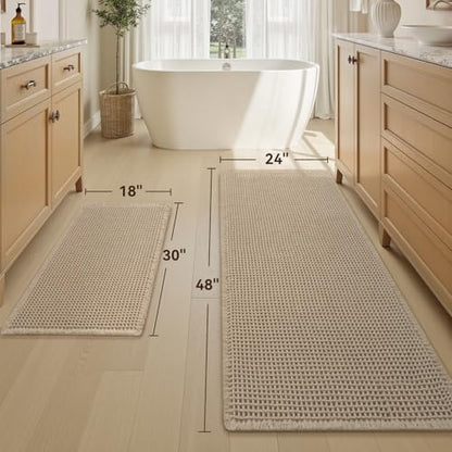 Upgraded Waffle Bath Mat Set of 2 Absorbent Bathroom Mat 18"x30" + 24"x48" - color: Brown, size: 18" x 30" + 24" x 48"