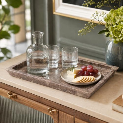 Rectangle Marble Tray for Vanity & Bathroom Counter, 12" Serving Tray - color: Oceanic