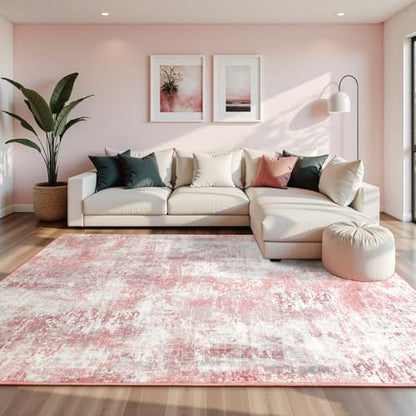Macgace Washable Abstract Small Area Rug for Bedroom, 3x5 Rugs Pink - color: Blush Pink, size: 3' x 5' (Rectangular)