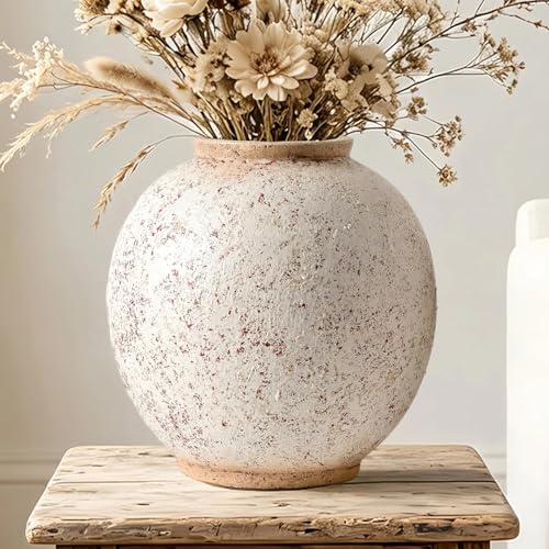 Large Ceramic Vase, 10.8" H, Red White Speckled - color: Retro-10.8", size: 10.8"-Oval