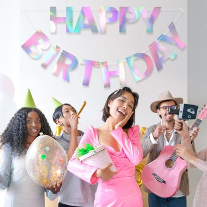 Pre-Strung Happy Birthday Banner - Iridescent Party Decorations - color: Iridescent