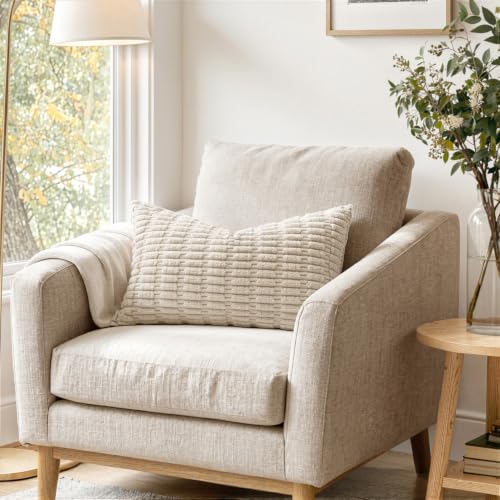 MIULEE Lumbar Corduroy Decorative Throw Pillow Covers 22x14 Cream White - color: Cream White, size: 22" x 14" (Pack of 2)