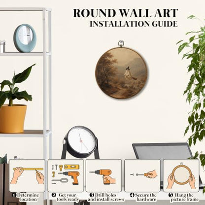 JUIOEIU Fall Halloween Witch Ghost on Broom Round Wall Decor 994 - color: Ghost01