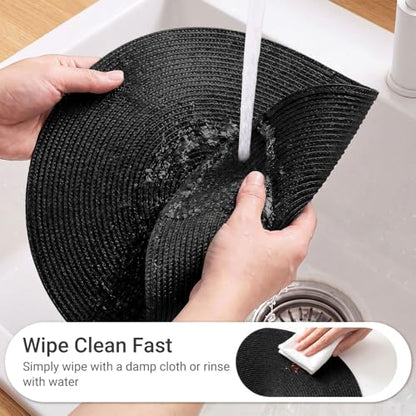 FunWheat Round Braided Placemats Set of 4 Table Mats for Dining Tables Woven Washable Non-Slip Place mats 15inch (Black, 4pcs) - color: Black, size: Set of 4