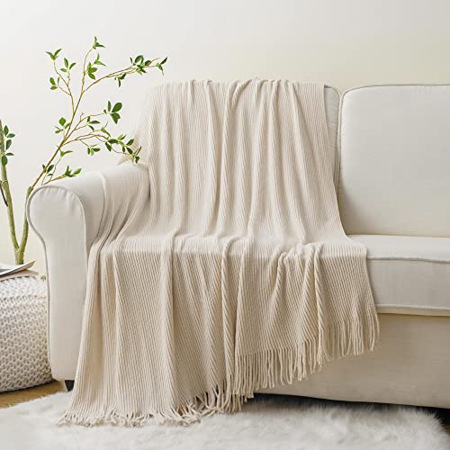 BATTILO HOME Beige Throw Blanket for Couch, 50"x60" - color: Chenille-beige, size: 50 x 60 in.