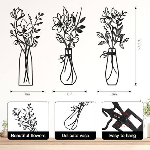 Zzbakress 3 Pieces Metal Flowers Wall Art for Bathroom (Black) - color: Black