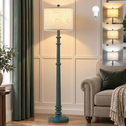 EJIAXIN Floor Lamps for Living Room - 60" Farmhouse Floor Lamp with Adjustable Color Temperatures - Vintage Standing Lamp Reading Light - Retro Tall Lamp with Table for Bedroom Office, Green - color: Green