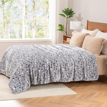 Berkshire Blanket Peanuts® VelvetLoft® Cute Character Snoopy Plush Blanket,Peanuts Poses and Paws Grey,Twin 60 in x 90 in (Official Peanuts® Product) - color: Peanuts Poses and Paws Grey, size: Twin (60 in x 90 in)
