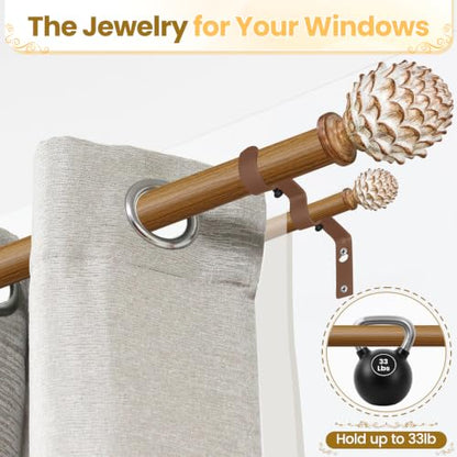 1" Double Layered Curtain Rod, Imitation Woodgrain, 28"-84" - color: Wood, size: 28"-84"