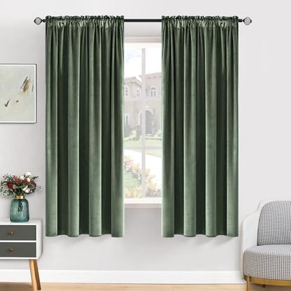 MIULEE Sage Green Blackout Velvet Curtains Drapes 63 Inch Long 52"x63" - color: Sage Green, size: 52"W x 63"L (Pack of 2)