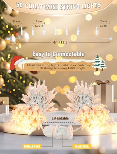 Hopolon Clear Christmas Lights, 13 FT 50 Count String Lights White Wire - color: Clear,White Wire, size: 1PACK, 50 count