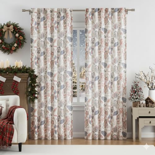 Kayne Studio Navy Red Jacobean Floral Rod Pocket Semi Sheer Curtains 84Inch - color: Navy Red, size: 52"W x 84"L (Pack of 2)