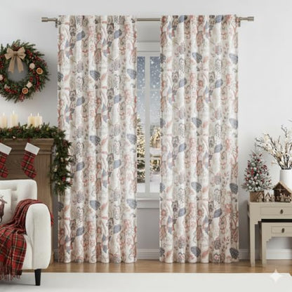Kayne Studio Navy Red Jacobean Floral Rod Pocket Semi Sheer Curtains 84Inch - color: Navy Red, size: 52"W x 84"L (Pack of 2)
