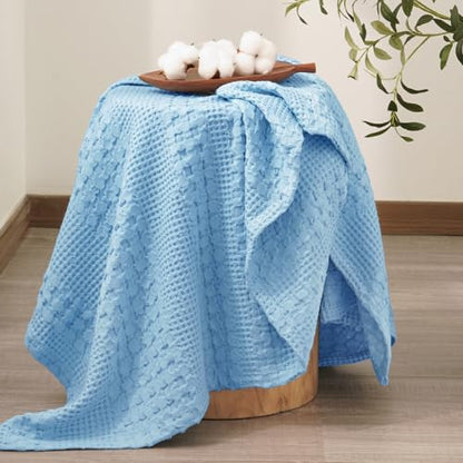 PHF Lightweight 100% Cotton Waffle Throw Blanket for Couch, Airy Blue - color: Airy Blue, size: Throw(50"x60")