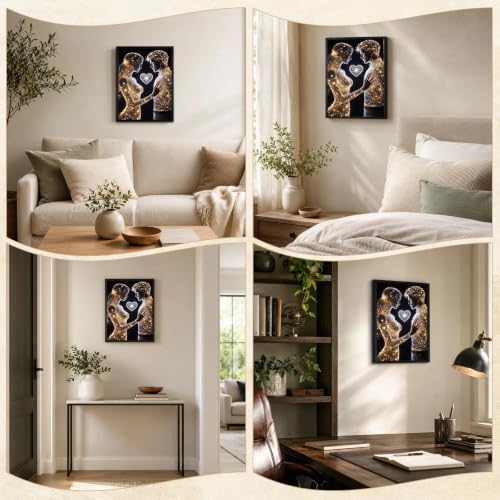 Black Framed Couple Wall Art, Romantic Pictures Wall Decor, 12x16 in - color: Gold1