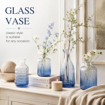 Petal Petite Small Blue Glass Bud Vase Set of 18 for Wedding Centerpieces - color: Blue