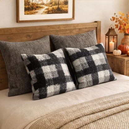 MIULEE Fall Plaid Pillow Covers Boucle Black White 18x18 Set of 2 - color: Black White, size: 18" x 18" (Pack of 2)