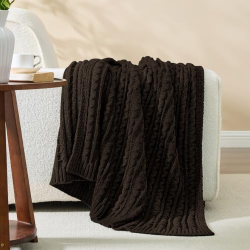 Cocoa Brown Cable Knit Throw Blanket,Extra Thick Cozy Sofa Blanket 50x60 - color: Cocoa Brown, size: 50"x60"