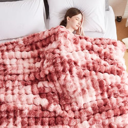 60"x80" Ultra-Soft Fuzzy Faux Fur Twin, Dusty Rose Tie Dye - color: Bubble Tie Dusty Rose, size: Twin (60" x 80")