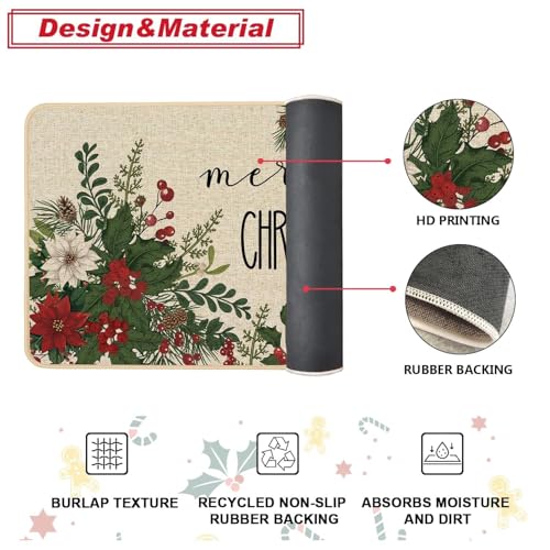 Baccessor Christmas Kitchen Rugs Set of 2, 17x29 and 17x47 Inch - color: Holly Berry