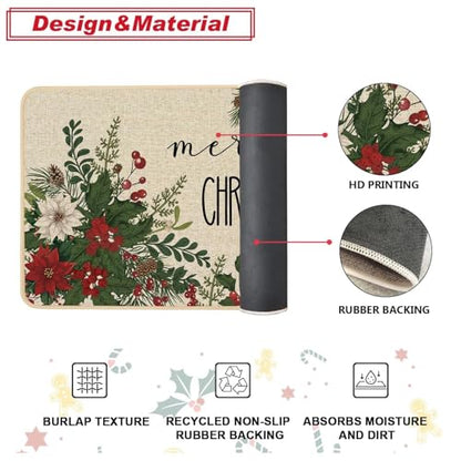 Baccessor Christmas Kitchen Rugs Set of 2, 17x29 and 17x47 Inch - color: Holly Berry