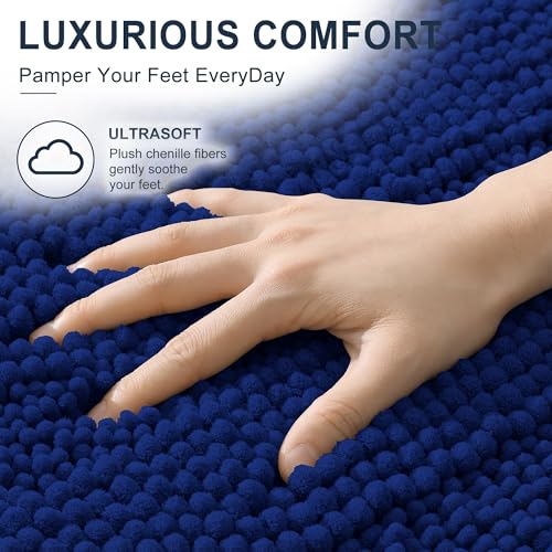 Smiry Thick Chenille Large Bathroom Runner Rugs 40x32, Soft Bath Mat, Navy - color: Navy, size: 40" X 32"