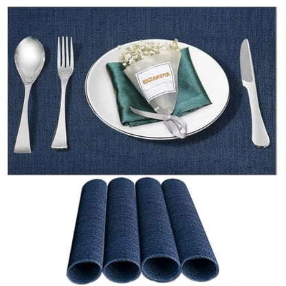 Blue Vinyl Placemats Set of 4,Washable Dining PVC Table Mats - color: Navy Blue, size: 4PCS 12"Wx18"L