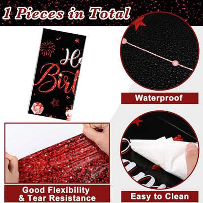 Tudomro 3 Pcs Plastic Happy Birthday Party Tablecloths,Black Red - color: Black Red