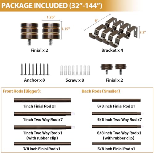 TONIAL 1 Inch Double Curtain Rods for Windows 66 to 120 Inch, Bronze - color: Bronze, size: 66-120”