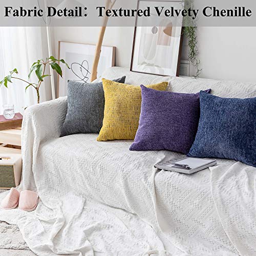 Home Brilliant Navy Blue Rectangle Pillow Cover for Sofa Decorative Chenille Set of 2 Lumbar Throw Pillow Cover, Dark Blue, 30x50 cm, 12x20 inches - color: Dark Blue, size: 20" x 12" (Pack of 2)