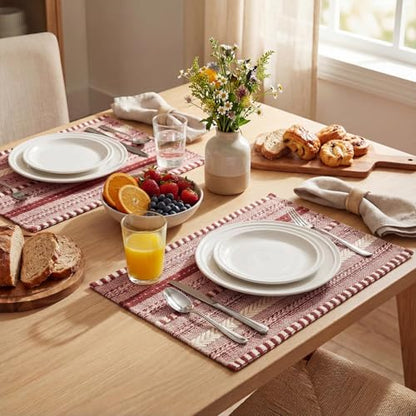 Artoid Mode Red Woven Braided Stripe Placemats Set of 6-12x18 Inch - color: Red, size: 12" x 18", 6 Pcs