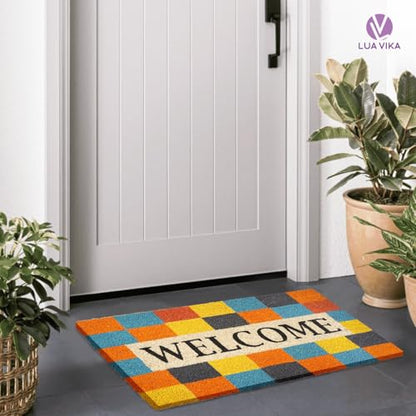 Coir Door Mats Outdoor and Indoor, Modern Welcome, 16 x 27,5 in - color: Modern Welcome