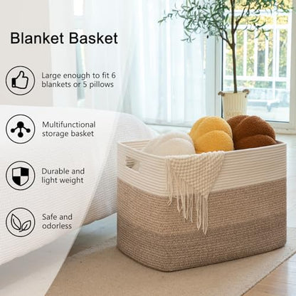 OIAHOMY Blanket Basket Laundry Basket Dog Toy Basket 108L Gradient Brown - color: Gradient Yellow, size: 25”x16”x16”