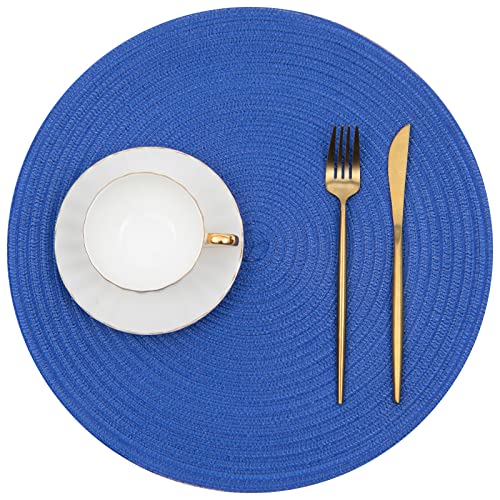 SHACOS Round Placemats Set of 6 Washable 15 inch Round Table Mats Cotton Polyester Woven Braided Place Mats for Dining Table (Blue, 6) - color: Blue, size: Set of 6