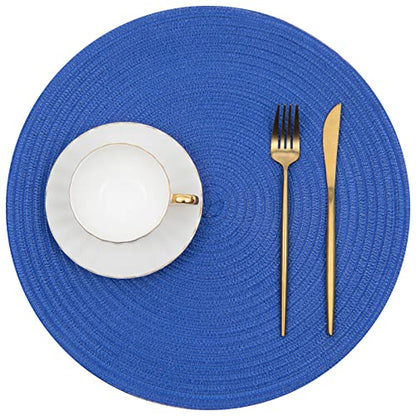 SHACOS Round Placemats Set of 6 Washable 15 inch Round Table Mats Cotton Polyester Woven Braided Place Mats for Dining Table (Blue, 6) - color: Blue, size: Set of 6
