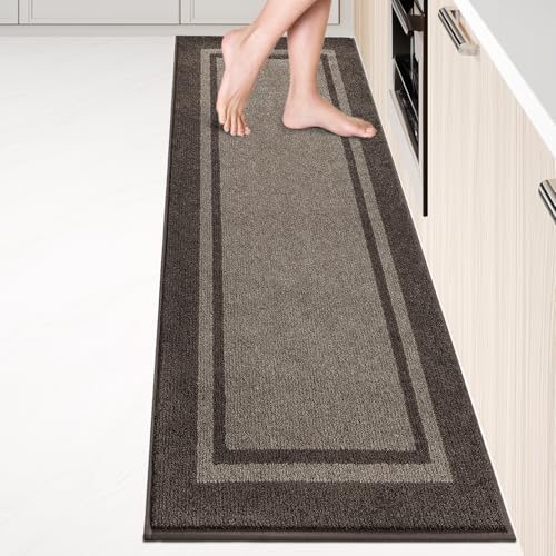 Kitchen Rugs 24" x 96", Non-Slip Runner Rugs, Grayish Brown & Coffee - color: Grayish Brown & Coffee, size: 24" X 96"