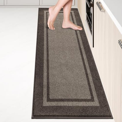 Kitchen Rugs 24" x 96", Non-Slip Runner Rugs, Grayish Brown & Coffee - color: Grayish Brown & Coffee, size: 24" X 96"